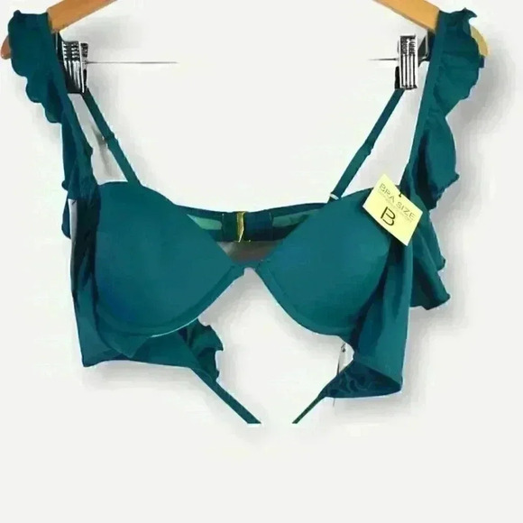 Sundazed Swim Top 36B Womens Green Brooke Ruffle Tie Back Bikini - Picture 3 of 9